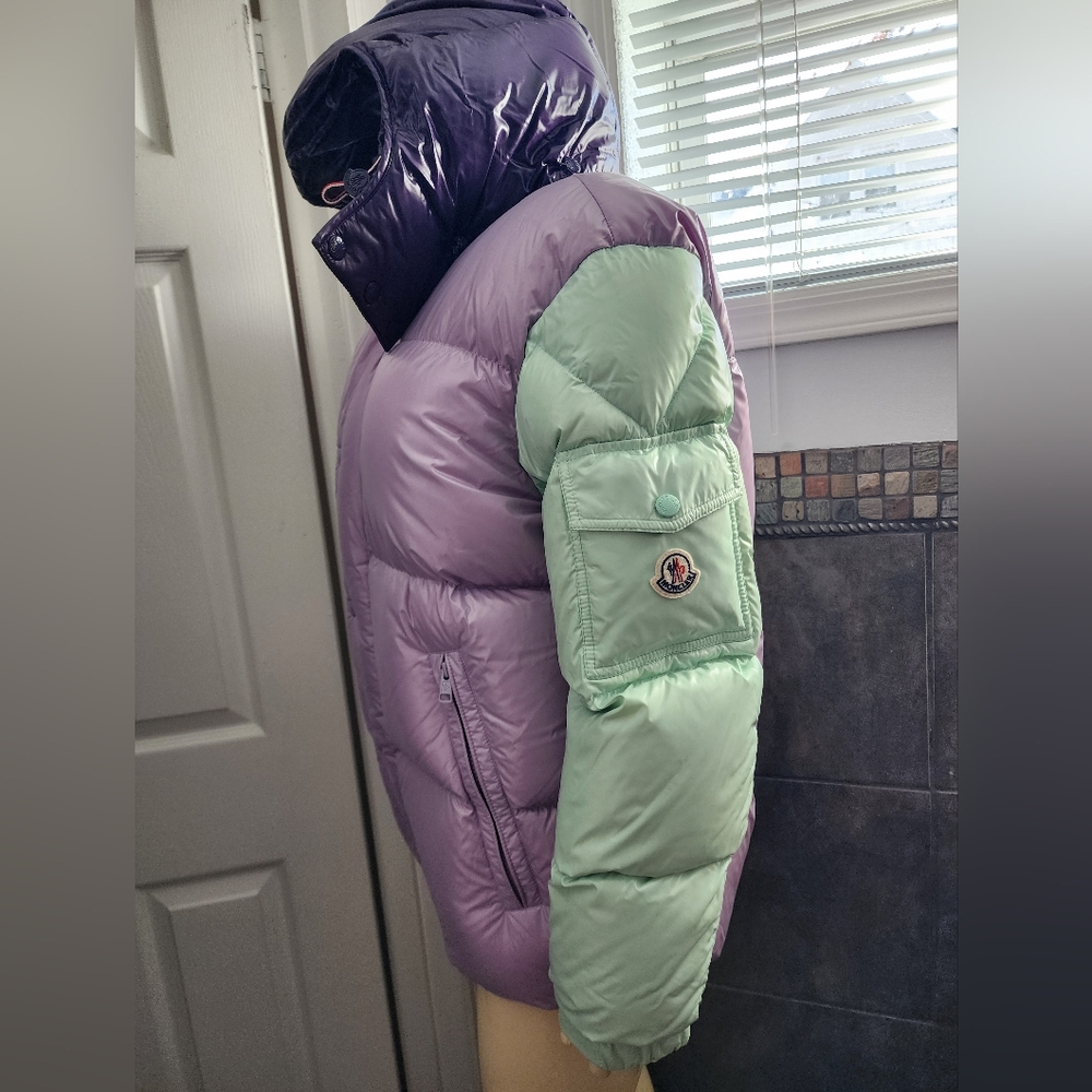 Moncler Lavender & Mint Colorblock Puffer Jacket with Hood - Picture 10 of 16